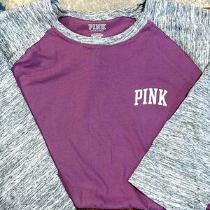 Victoria Secret Pink berry and marled sleeves baseball tee. Size L